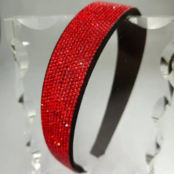 4 Pack Rhinestone Headbands Black Red Pink Silver Crystal Wide Hair Band Gift